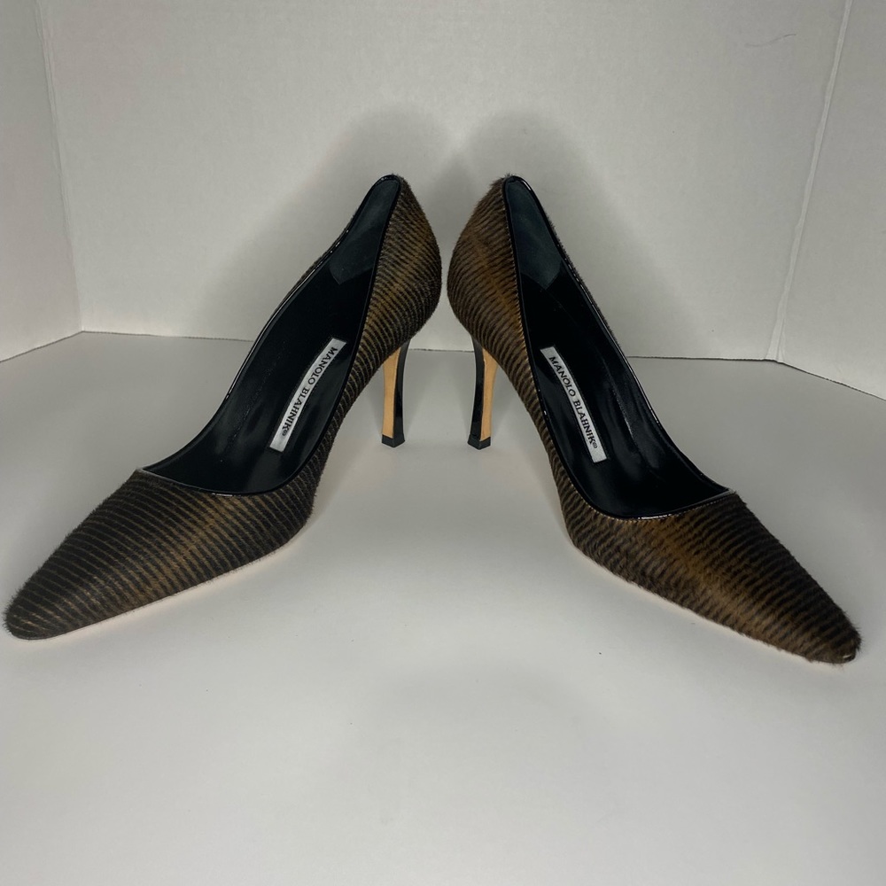 Brown Stripped Manila Blahnik Pumps. New with box and bag. Size 37.
